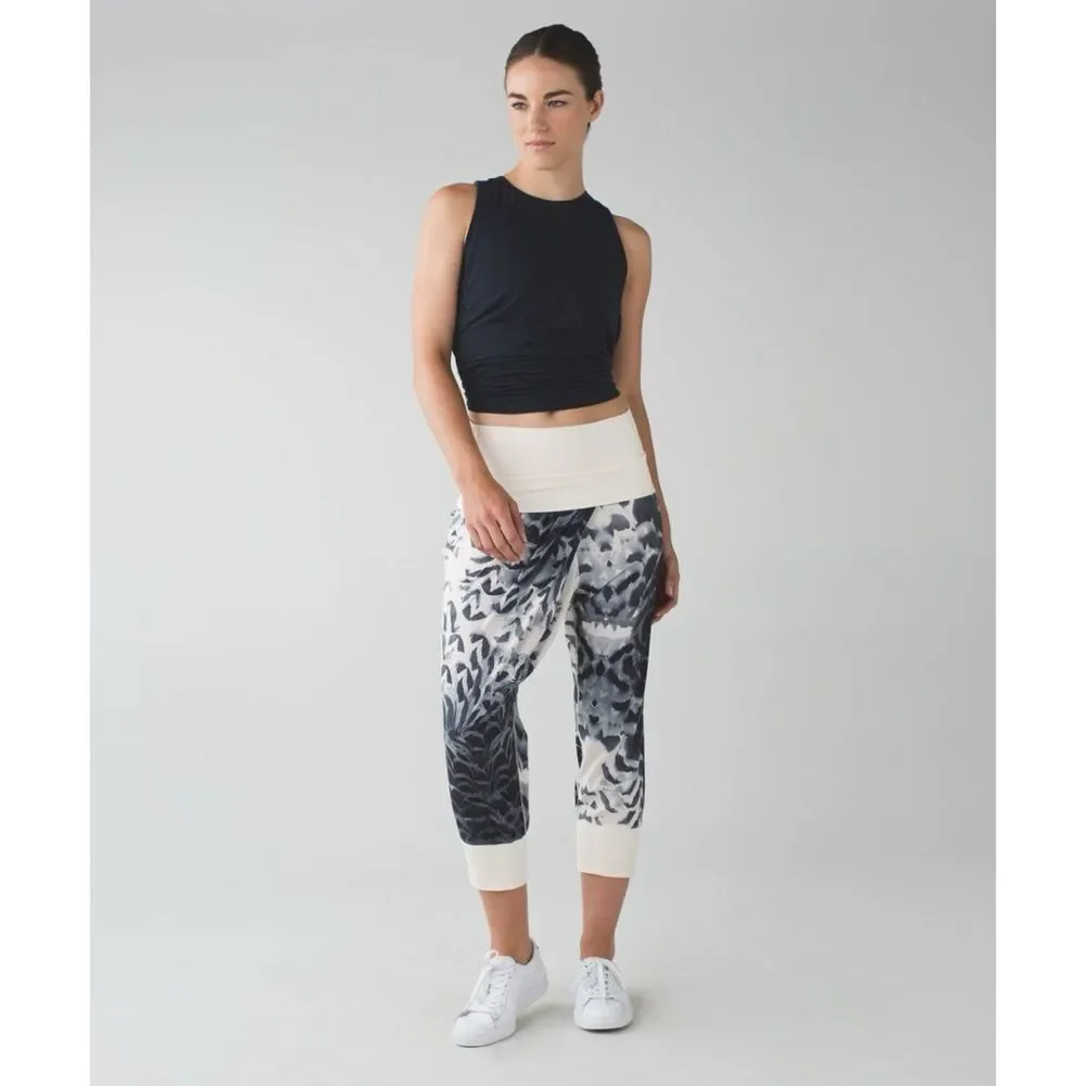 Lululemon Dance To Yoga Pant Pretty Plume Angel Wing Black Boyfriend Fit